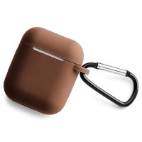 Szilikon tok Airpods 1 és 2 készülékhez karabinerrel - Barna