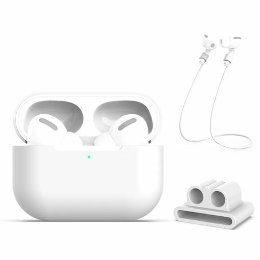Foto - Szilikon tok Airpods Pro fülhallgatóhoz, 3 darabos szett - Fehér